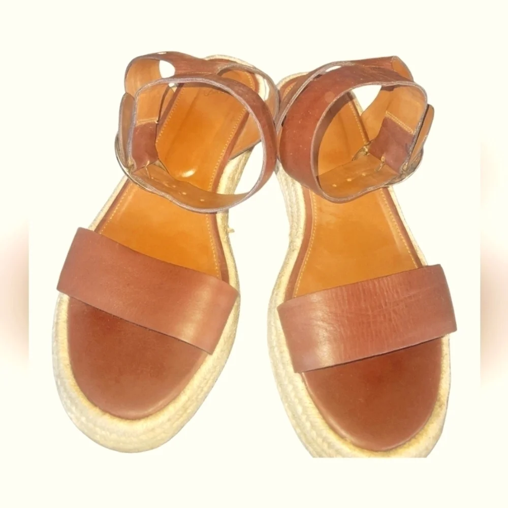 Valez Women's Brown Leather Adjustable Ankle Buckle Wedge Espradrille Sandals